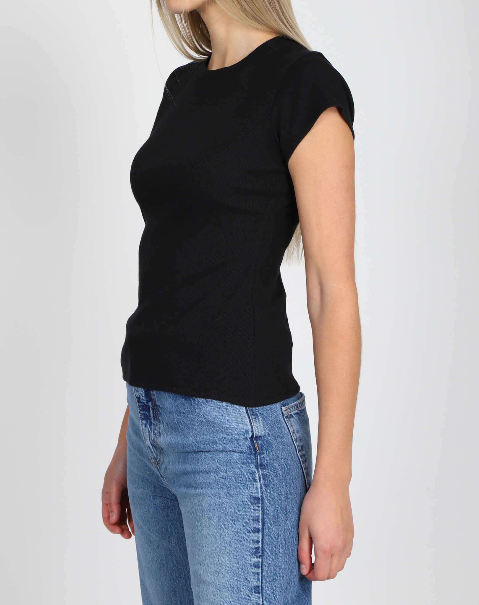 Brunette The Label Ribbed Fitted T-shirt w/ Cap Sleeve