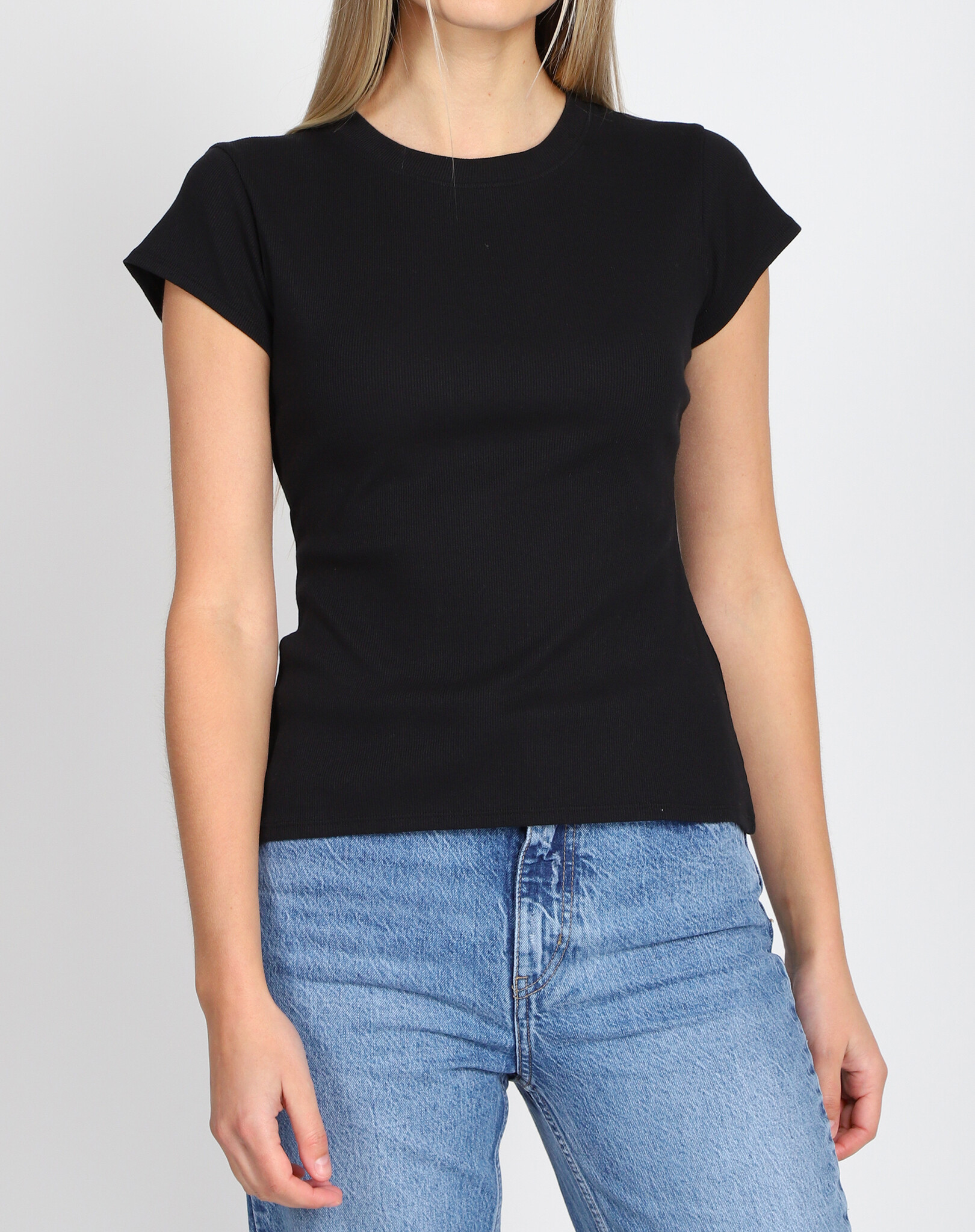 Brunette The Label Ribbed Fitted T-shirt w/ Cap Sleeve