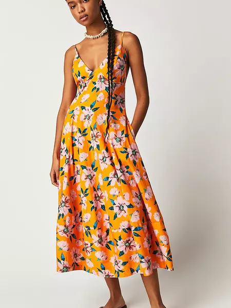 Free People Finer Things Printed Midi Dress