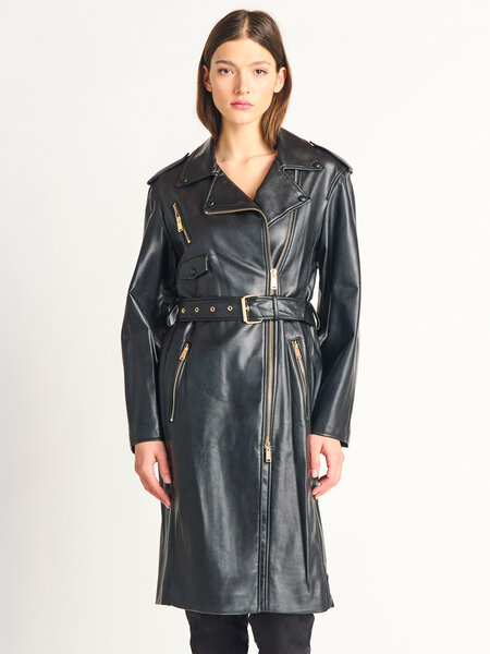 Dex Faux Leather Moto Trench Coat