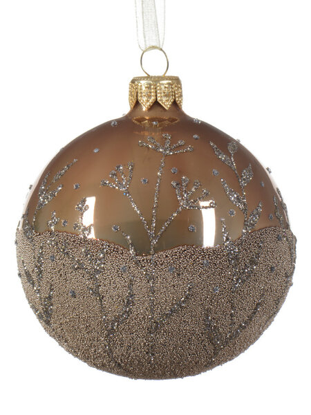 Glass Bauble Silver Branches Ginger Brown