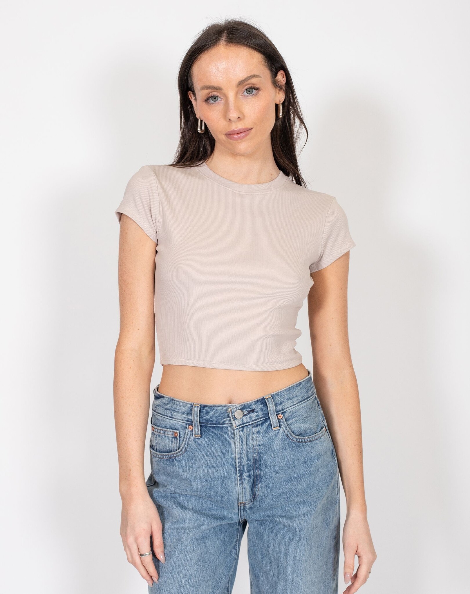 Brunette The Label Cropped Ribbed Fitted Tee