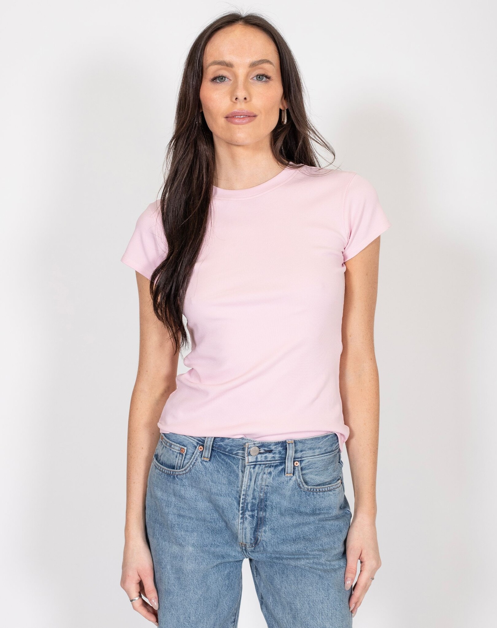 Brunette The Label Ribbed Fitted T-shirt w/ Cap Sleeve