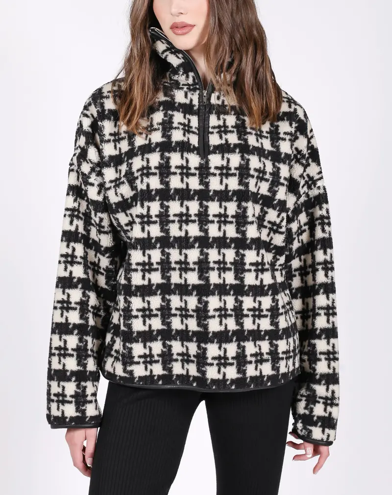 Brunette The Label Houndstooth Sherpa 1/2 Zip Jacket