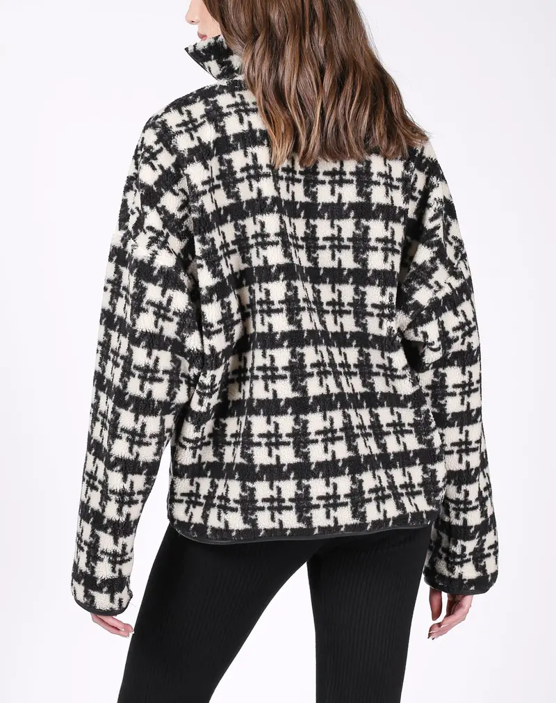 Brunette The Label Houndstooth Sherpa 1/2 Zip Jacket