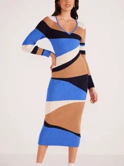 MinkPink Edras Intarsia Knit Midi Dress