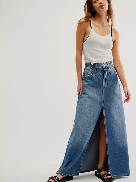 Free People Come As You Are Denim Maxi Skirt