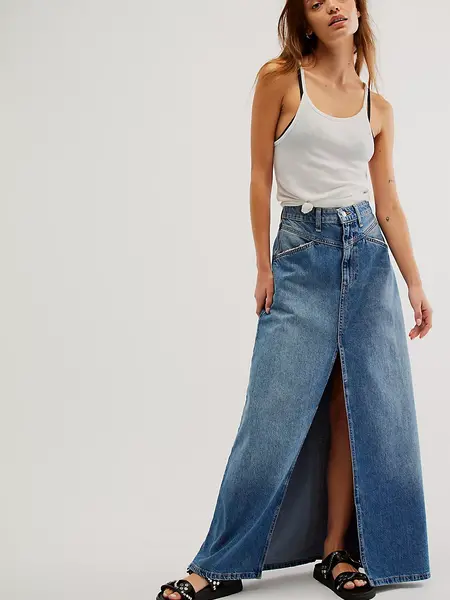 Come As You Are long flared denim skirt, Free People, Women's Denim Skirts, Summer