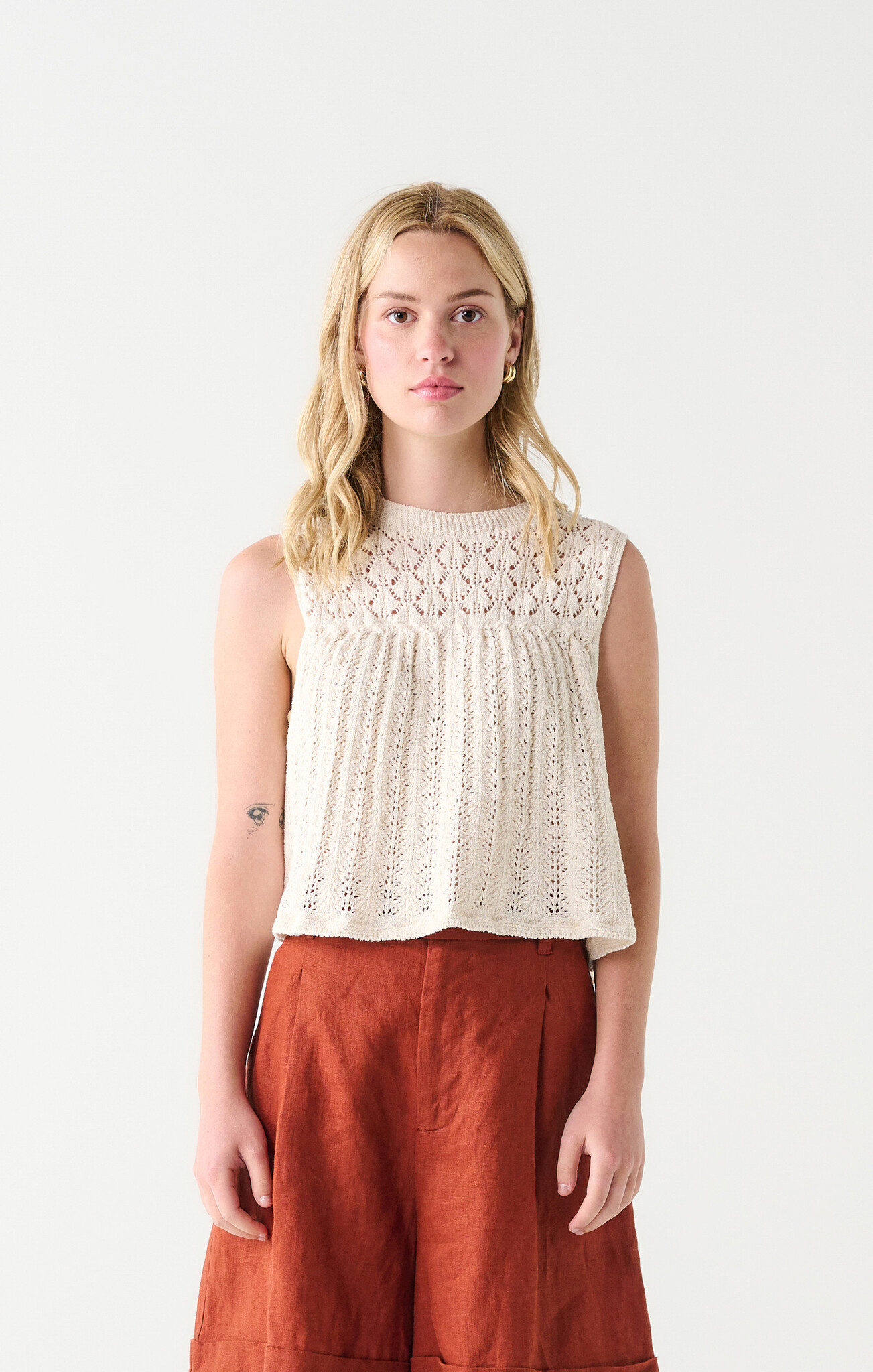 Pointelle-Knit Sweater Tank Top for Women