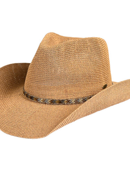 CC Cheveux Cowboy Hat Rhinestone Trim Dark Natural