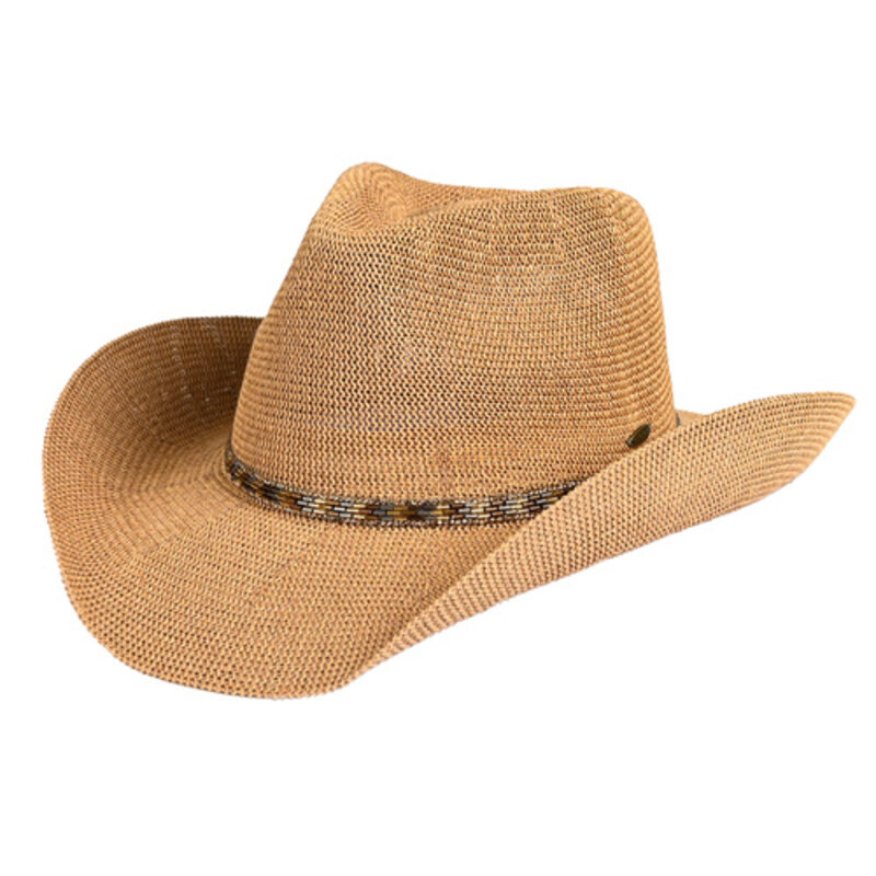 CC Cheveux Cowboy Hat Rhinestone Trim Dark Natural