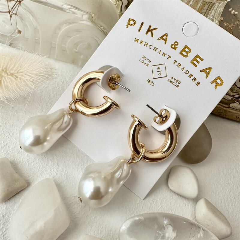 Pika & Bear Anais Baroque Pearl Drop Stud Earrings Gold