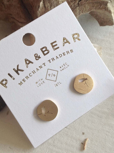 Pika & Bear Perched Sparrow on Branch Silhouette Studs