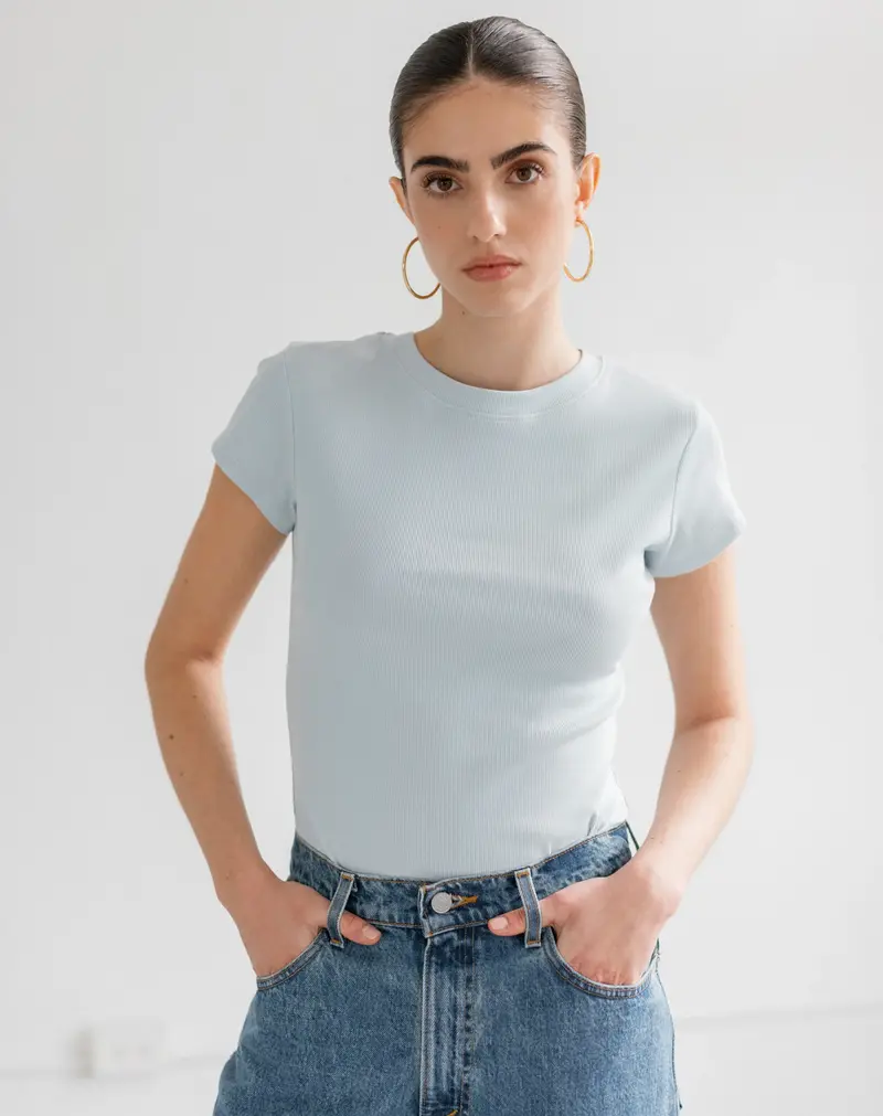 Brunette The Label Ribbed Fitted T-shirt w/ Cap Sleeve
