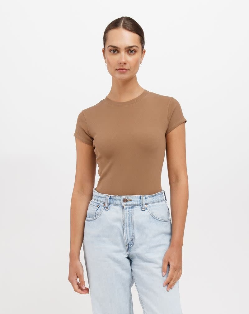 Brunette The Label Ribbed Fitted Tee w Cap Sleeves