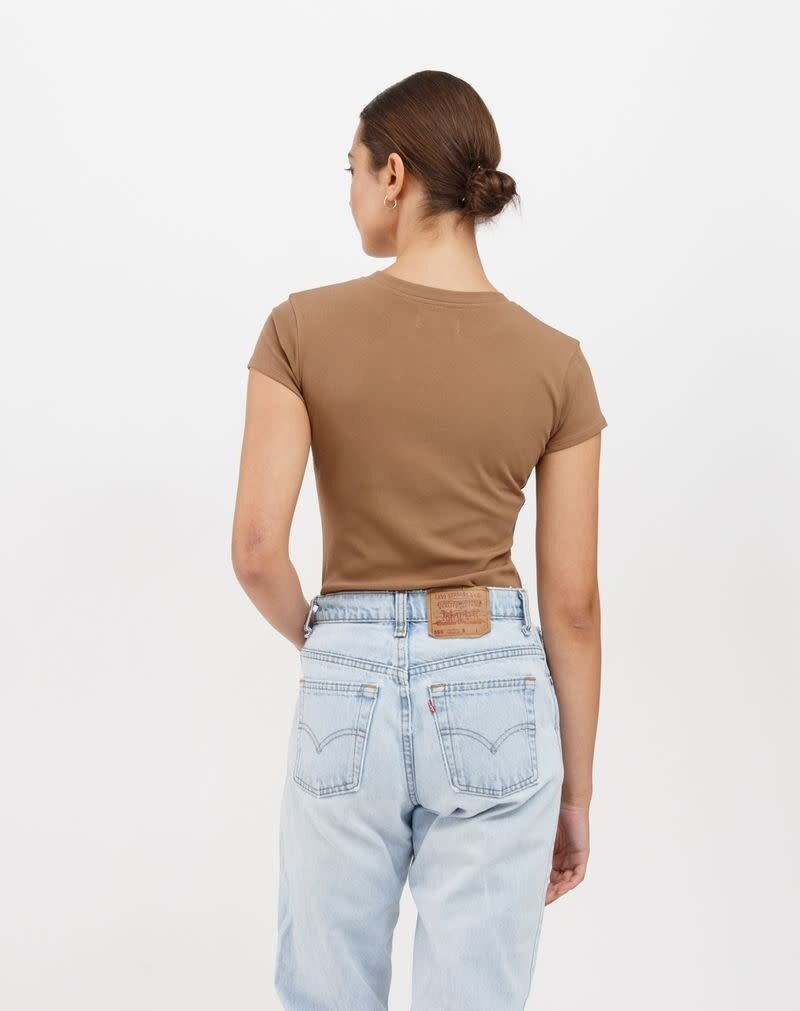 Brunette The Label Ribbed Fitted Tee w Cap Sleeves
