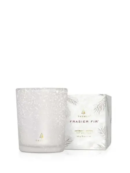 Thymes Flocked Votive Candle Frasier Fir 2oz