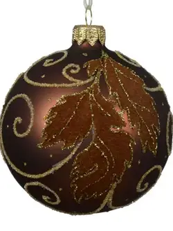 Glass Bauble with Velvet Leaves Espresso