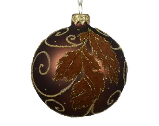 Glass Bauble with Velvet Leaves Espresso