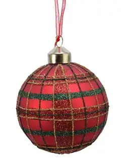 Glitter Checkered Bauble Christmas Red