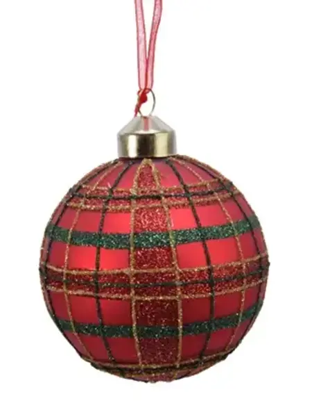 Glitter Checkered Bauble Christmas Red