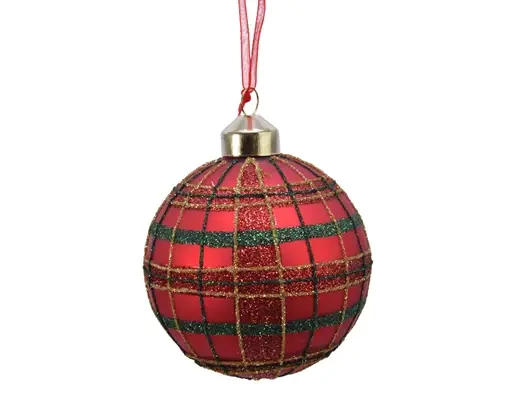 Glitter Checkered Bauble Christmas Red