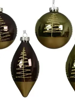 Glass Bauble Glitter Accent Green