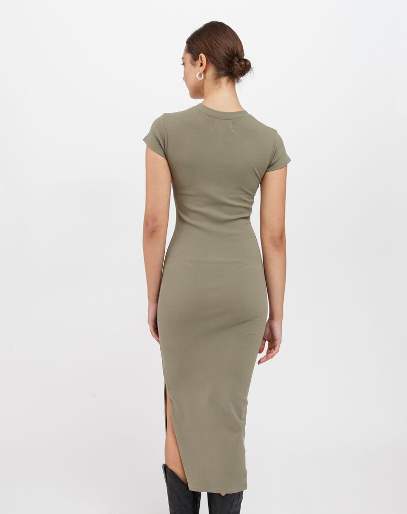 Brunette The Label Ribbed Tube Midi Dress with Cap Sleeve