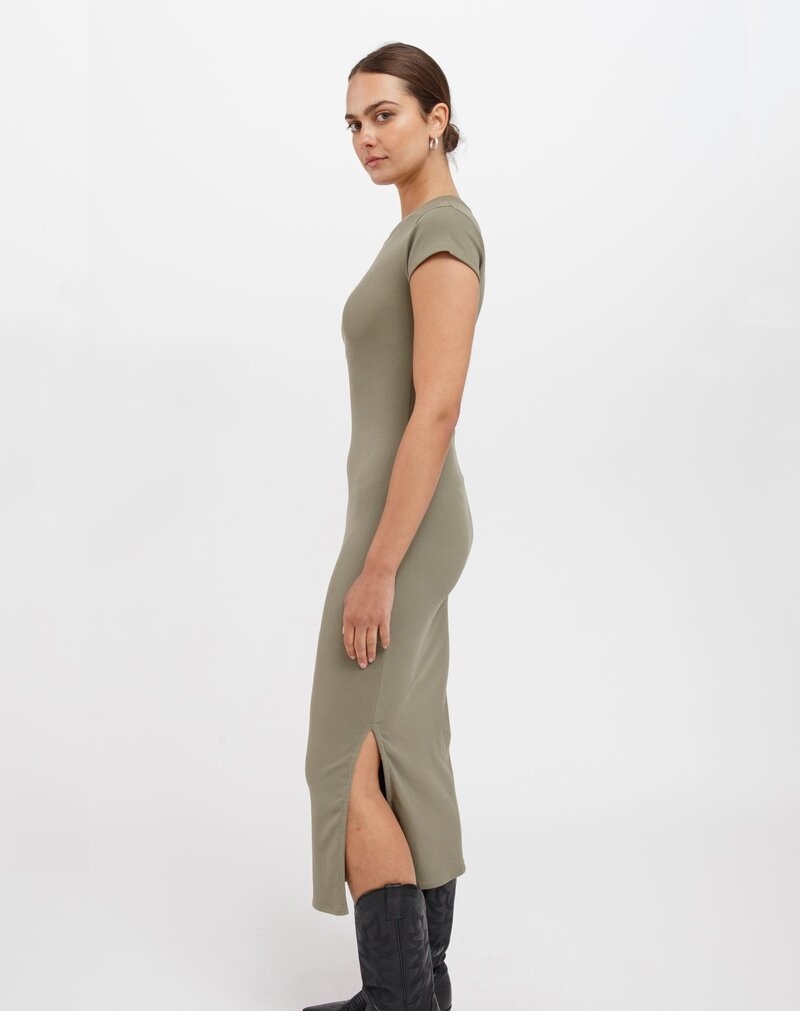 Brunette The Label Ribbed Tube Midi Dress with Cap Sleeve