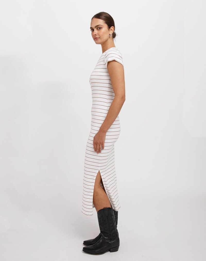 Brunette The Label Ribbed Tube Midi Dress with Cap Sleeve