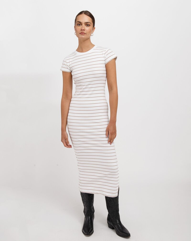 Brunette The Label Ribbed Tube Midi Dress with Cap Sleeve