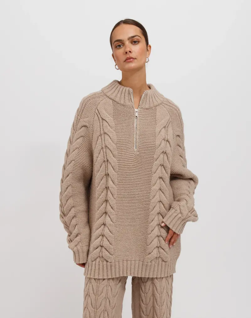Brunette The Label Sophie Cable Knit Not Your Boyfriends 1/2 Zip