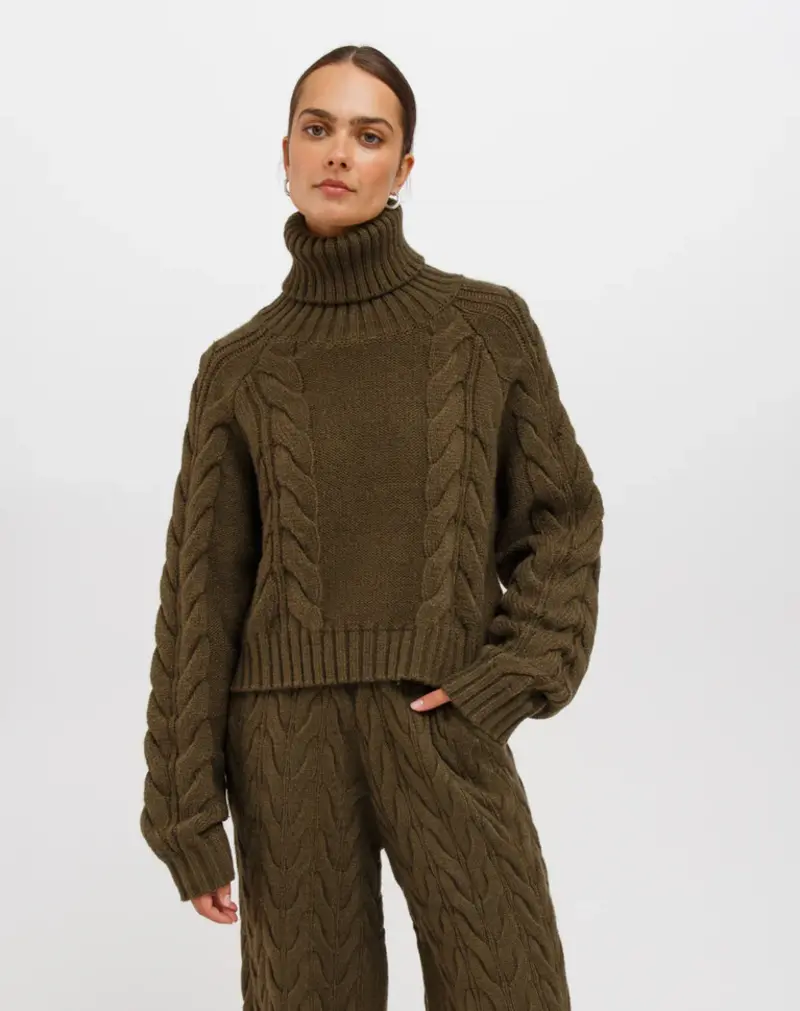 Brunette The Label Adele Cable Knit Turtleneck Sweater