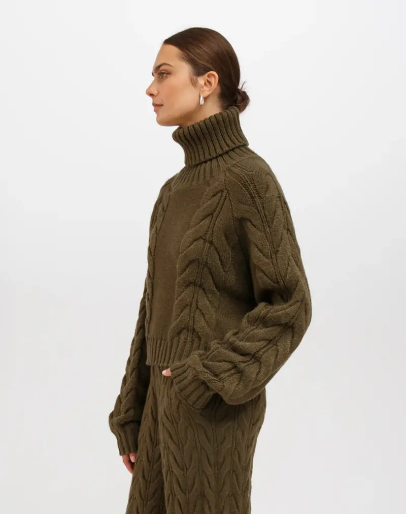 Brunette The Label Adele Cable Knit Turtleneck Sweater