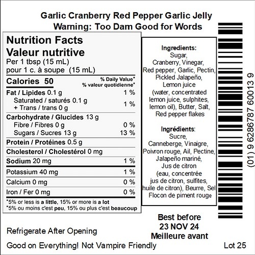 Cranberry Pepper Garlic Jelly 250ml