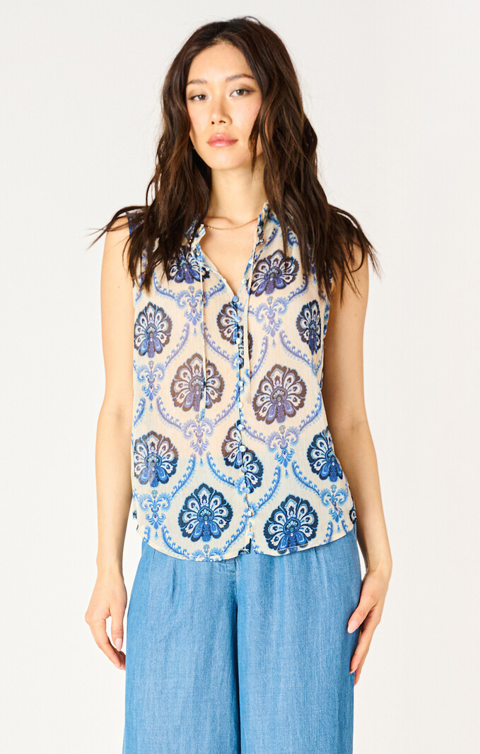 Dex Sleeveless Smocked Shoulder Blouse