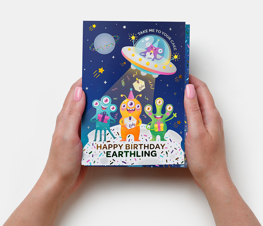InstaCake Alien Birthday Cake Card Vanilla