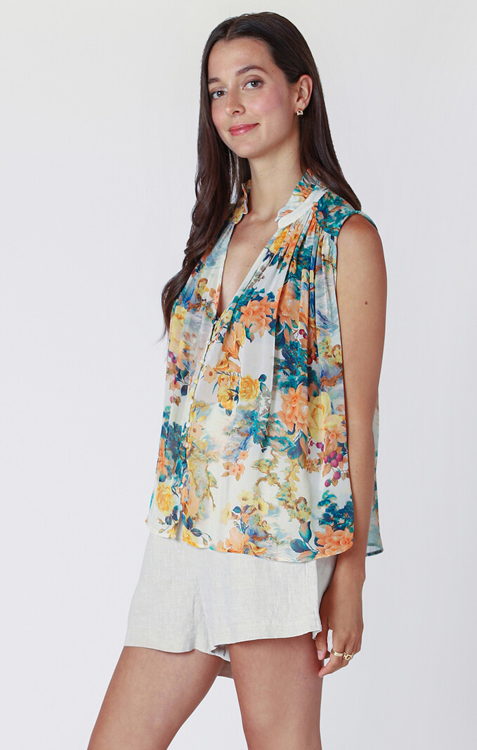 Dex Sleeveless V-Neck Button Front Blouse