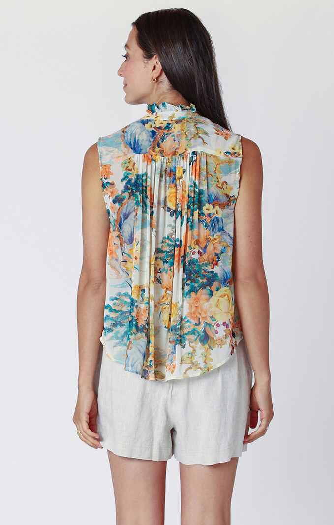 Dex Sleeveless V-Neck Button Front Blouse