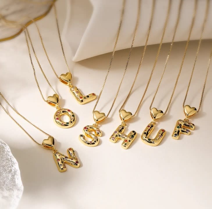 Dutch Growers Bubble Initial Gem Stone Necklace Gold