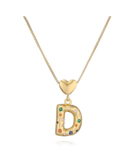Dutch Growers Bubble Initial Gem Stone Necklace Gold
