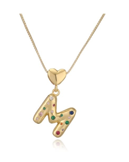 Dutch Growers Bubble Initial Gem Stone Necklace Gold