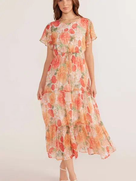 MinkPink Aida Flutter Sleeve Midi Dress