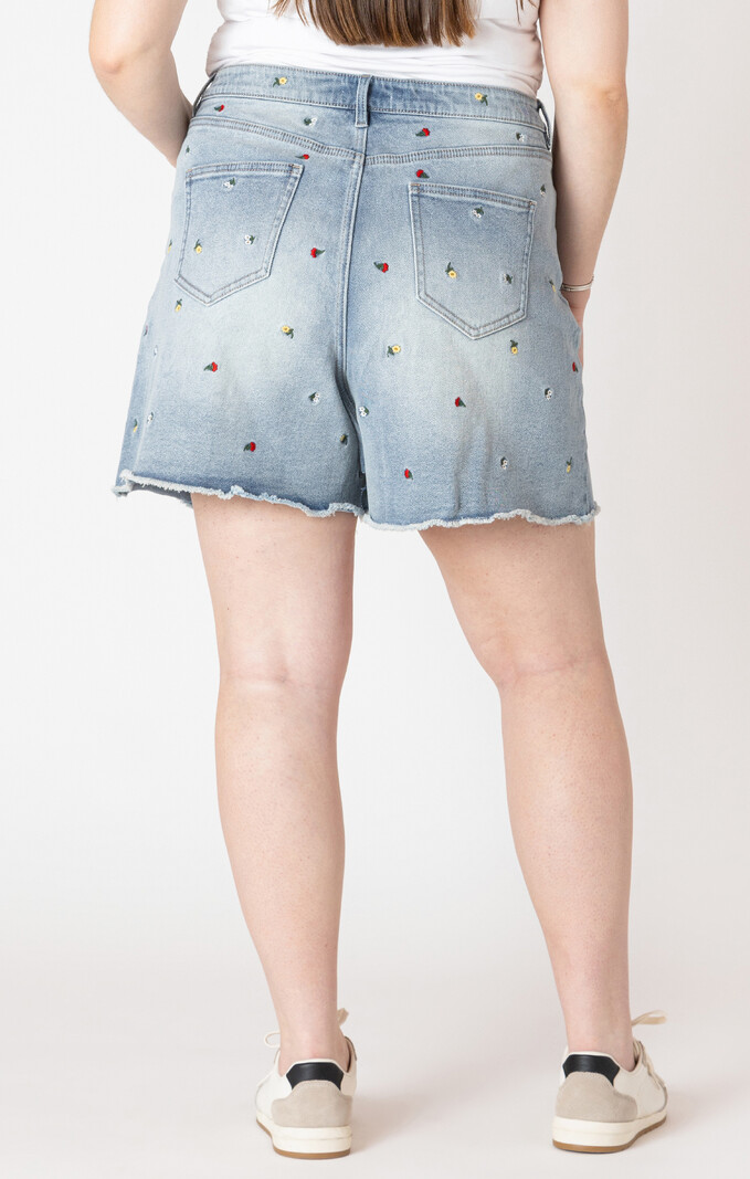 Dex Frayed Hem Embroidered Denim Shorts
