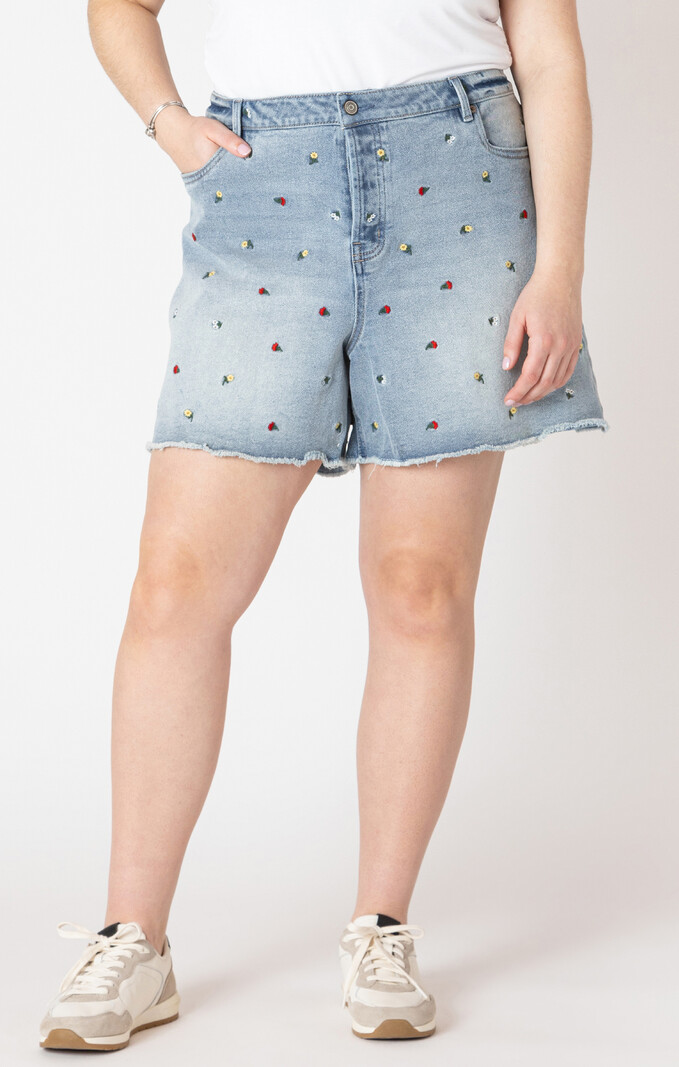 Dex Frayed Hem Embroidered Denim Shorts