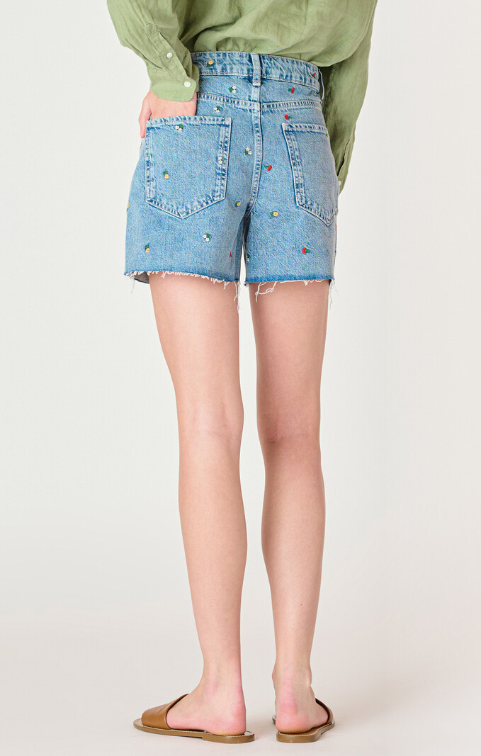 Dex Frayed Hem Embroidered Denim Shorts