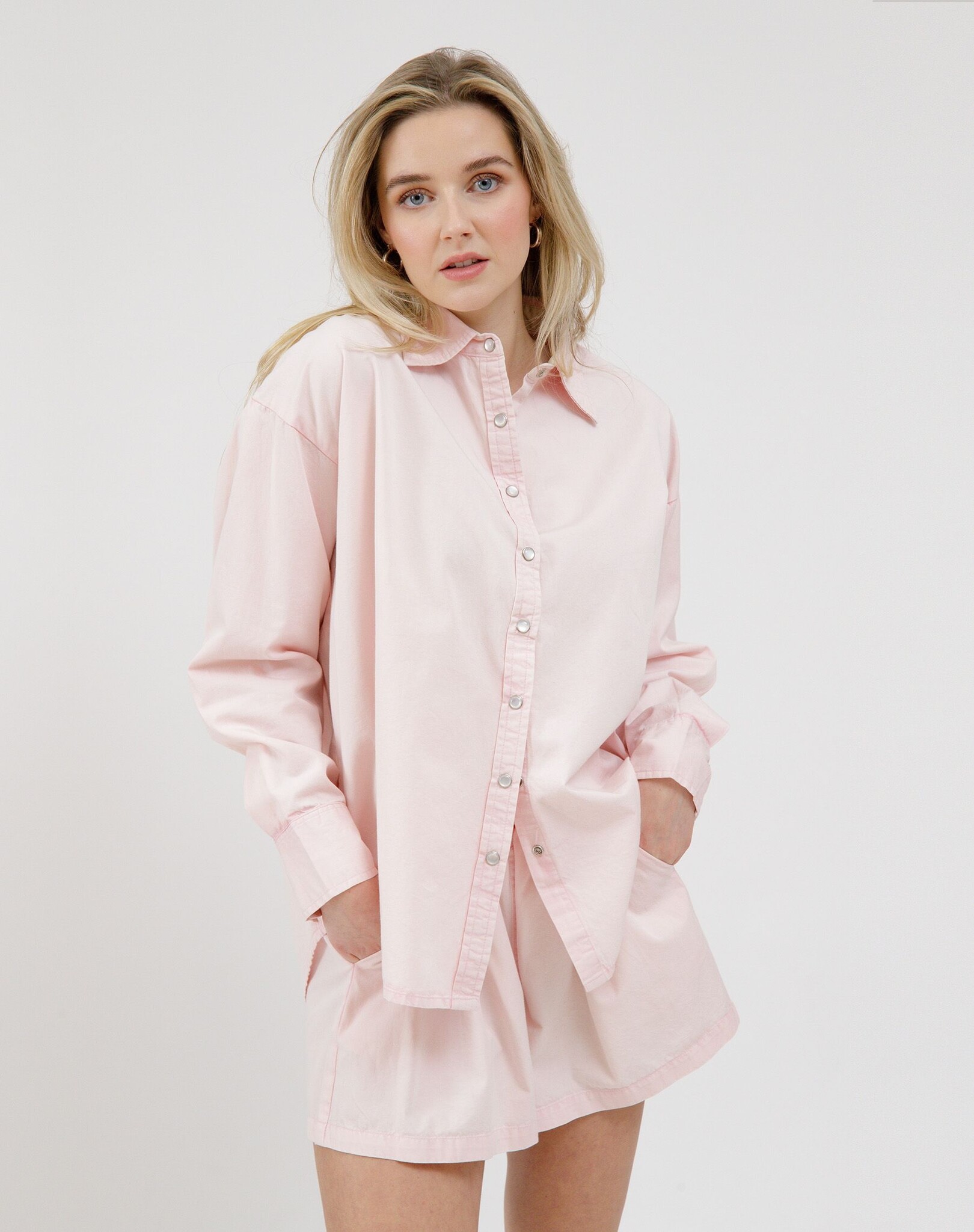 Brunette The Label Chambray Button Up W/ Pearl Snaps