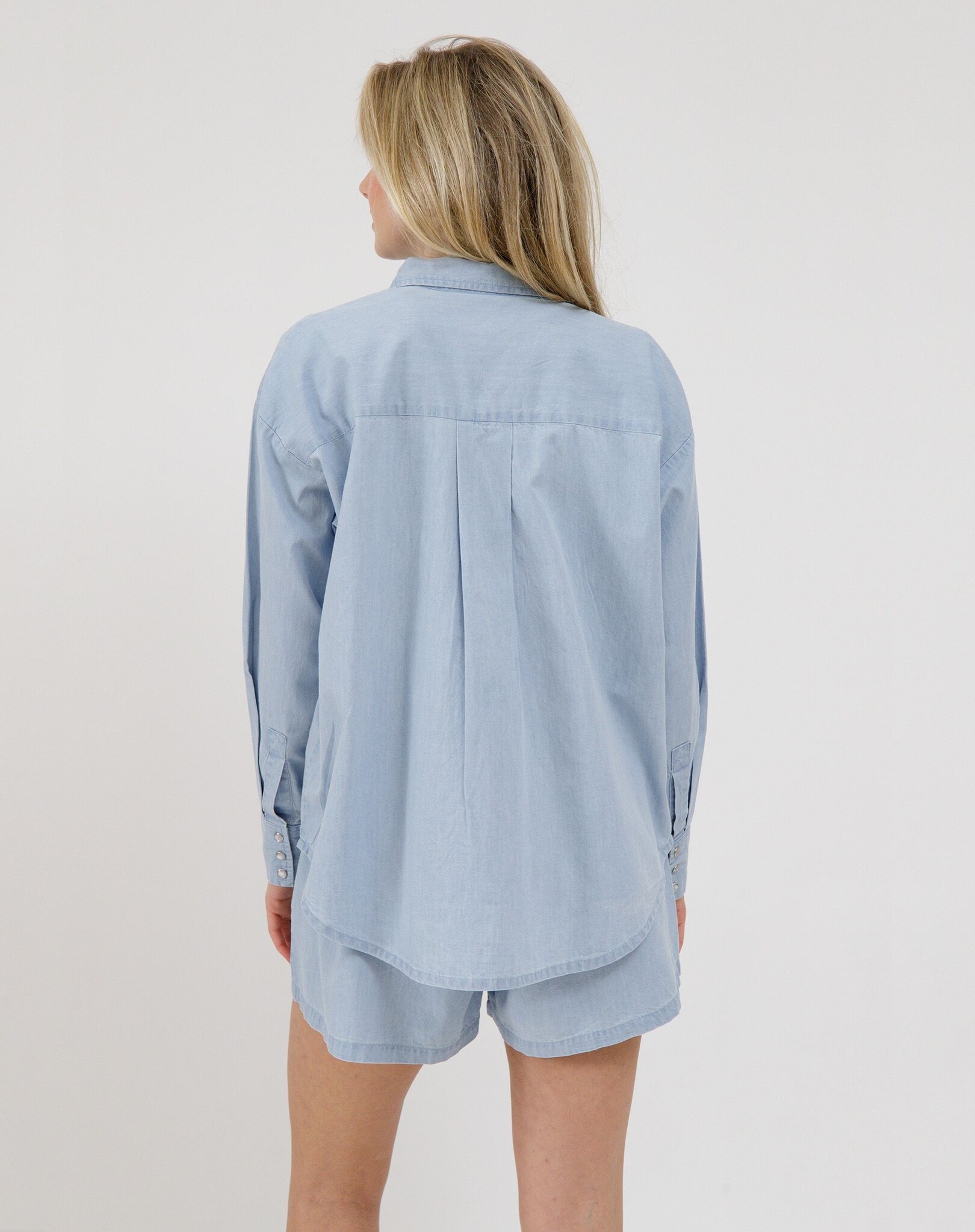 Brunette The Label Chambray Button Up W/ Pearl Snaps