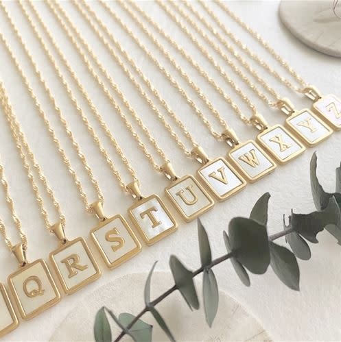 Pika & Bear Carrie Mother of Pearl Alphabet Necklace