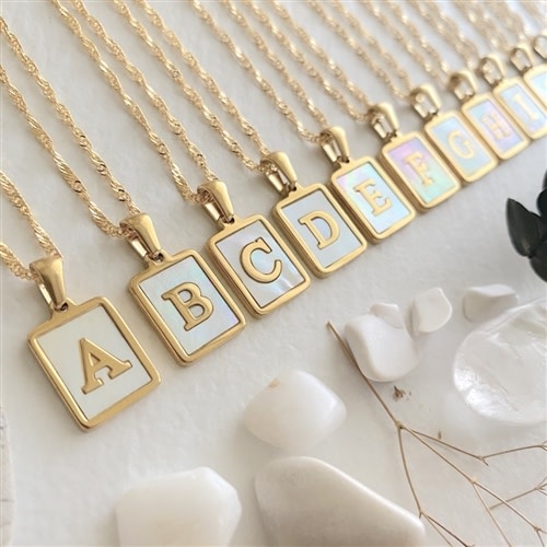 Pika & Bear Carrie Mother of Pearl Alphabet Necklace